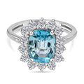 AAA Ratanakiri Blauer Zirkon und Zirkon Halo Ring 375 Weißgold