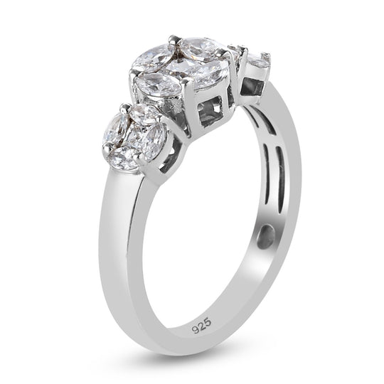 LUSTRO STELLA Hergestellt mit Feinster ZIRKONIA Ring 925 Silber platiniert (Größe 20.00) ca. 1,31 ct