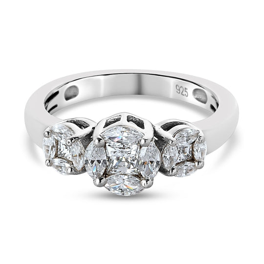 LUSTRO STELLA Hergestellt mit Feinster ZIRKONIA Ring 925 Silber platiniert (Größe 20.00) ca. 1,31 ct