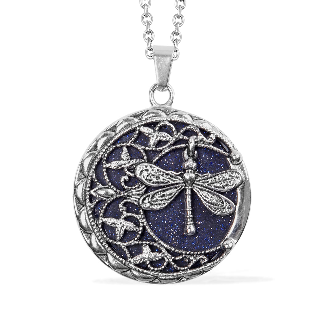 Blauer Sandstein Anhänger mit Kette ca. 50 cm in Edelstahl