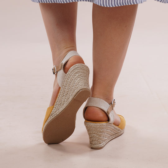 LA MAREY - Espadrilles-Damenschuhe mit Keilabsatz, Größe 36, Gelb