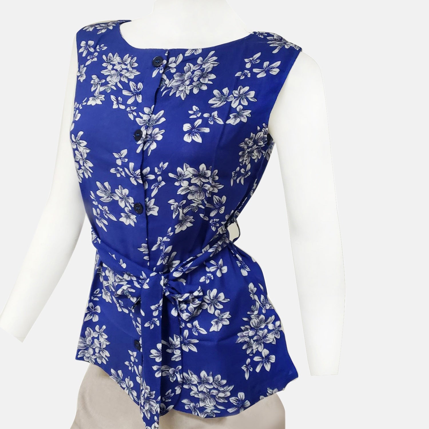 Frauen Sleeve Top mit Blumen, Blau, Größe 38