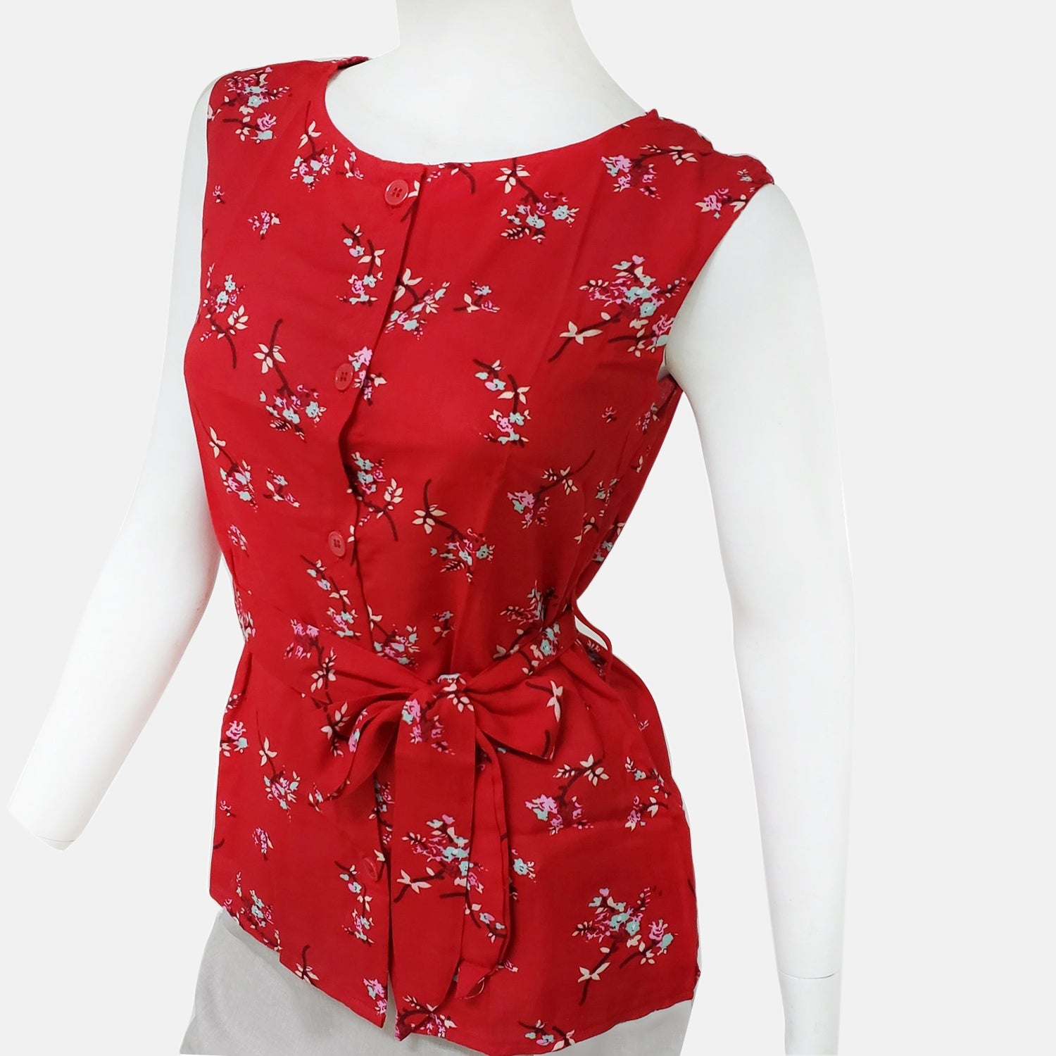 Frauen Sleeve Top mit Blumen, Rot, Größe 40