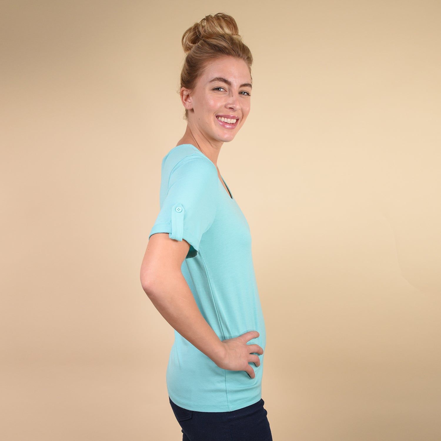 Damen kurzes Ärmel T-Shirt, Hellblau