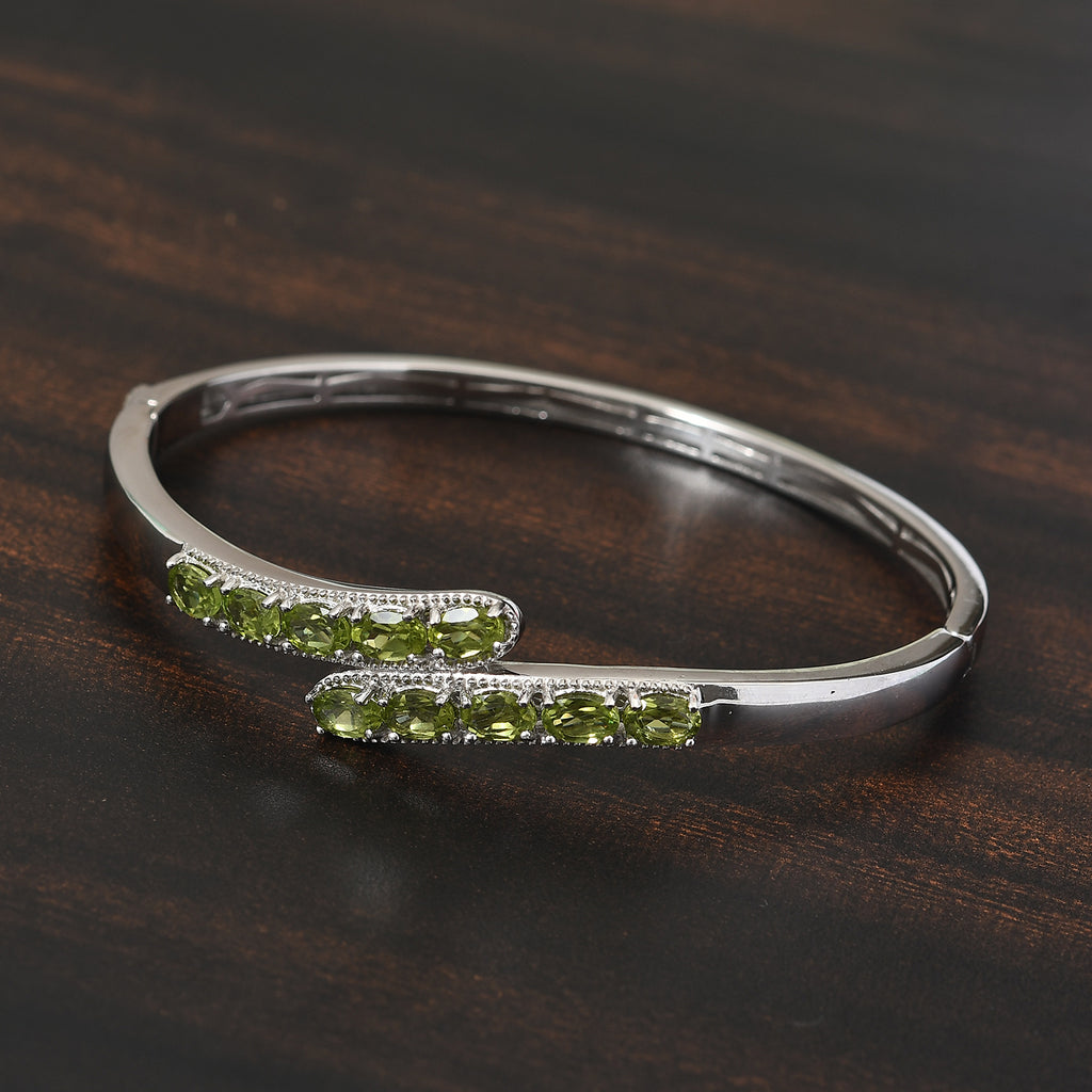 Peridot Armreif ca. 19 cm Reines Messing Ionenbeschichtetes Platin ca. 4,87 ct.