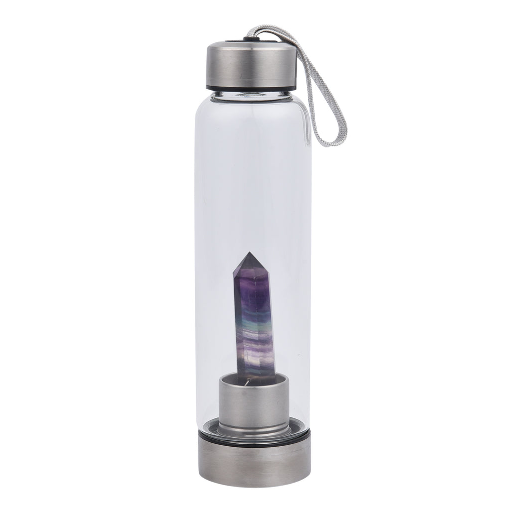 Glas Wasserflasche mit regenbogen Flourit Edelstein 600ml
