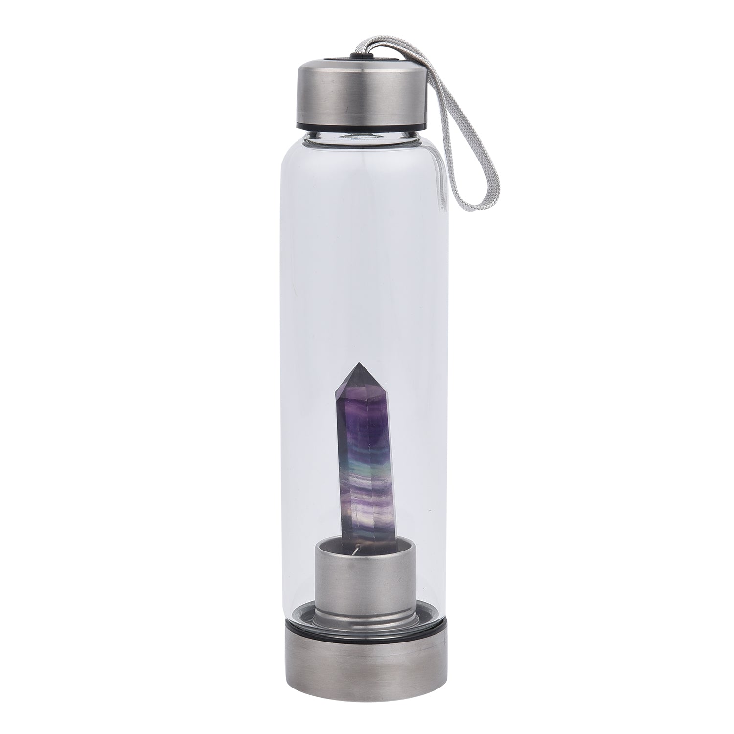 Glas Wasserflasche mit regenbogen Flourit Edelstein 600ml
