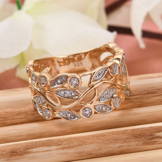 ALLORO vergoldeter Silber-Bandring mit Blatt- und Rankenmuster