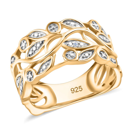 ALLORO vergoldeter Silber-Bandring mit Blatt- und Rankenmuster