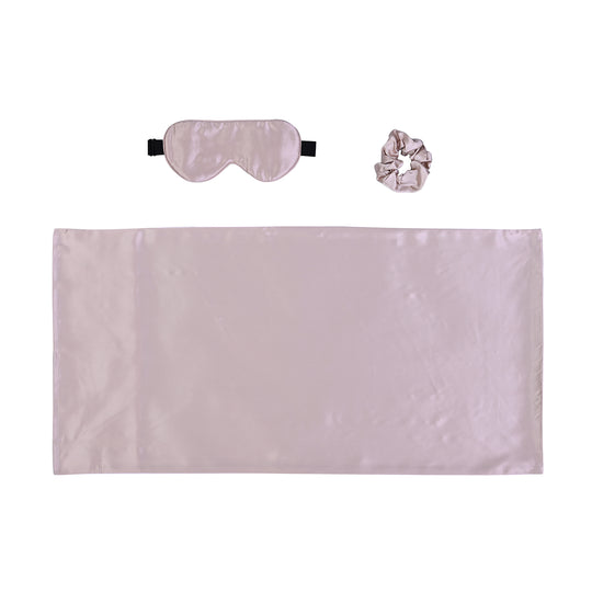 Serenity Night: Kissenbezug, Haargummi und Augenmaske aus 100% Maulbeerseiden, 40x80 cm, cm und 23,5x10,5 cm, Champagner, 3 teilig