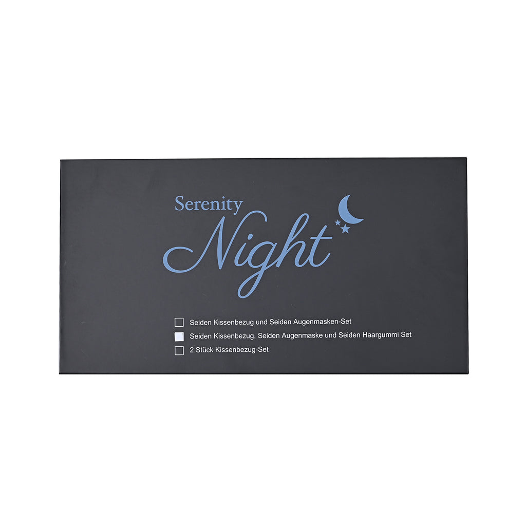 Serenity Night: Kissenbezug, Haargummi und Augenmaske aus 100% Maulbeerseiden, 40x80 cm, cm und 23,5x10,5 cm, Champagner, 3 teilig