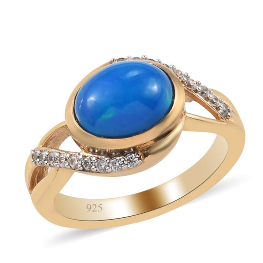 Miami Blau Welo Opal und Zirkon Ring 925 Silber vergoldet (Größe 18.00) ca. 1,34 ct
