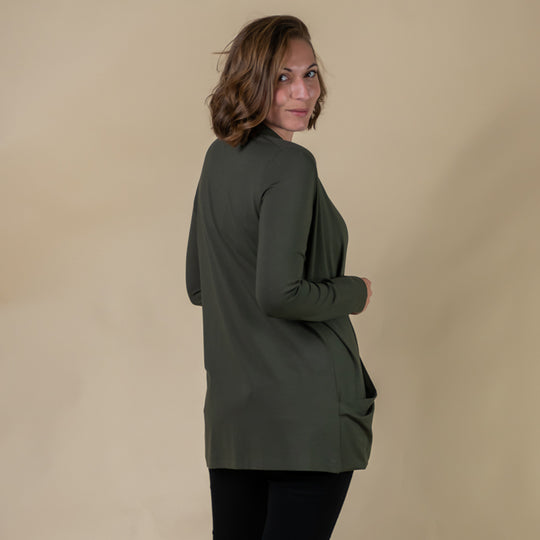 TAMSY - Jersey Cardigan mit offener Vorderseite für Damen, Größe 38, Khaki