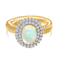 Natürlicher Äthiopischer Opal und Zirkon Halo Ring 925 Silber Gelbgold Vermeil