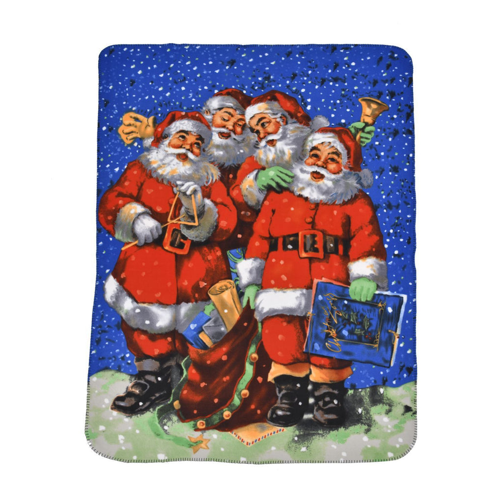 Winterzauber Klaus Fleece-Kuscheldecke, 4 Weihnachtsmänner, 130x170 cm