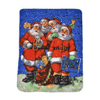Winterzauber Klaus Fleece-Kuscheldecke, 4 Weihnachtsmänner, 130x170 cm