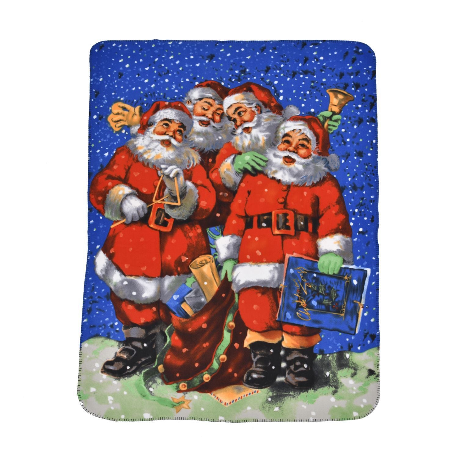 Winterzauber Klaus Fleece-Kuscheldecke, 4 Weihnachtsmänner, 130x170 cm