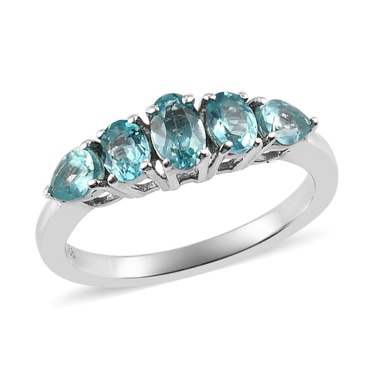 Paraiba Apatit 5 Stein Ring 925 Silber platiniert (Größe 20.00) ca. 0,88 ct