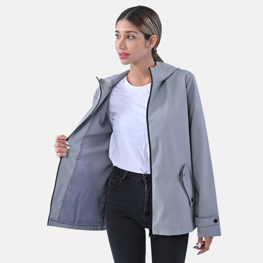 LA MAREY - Luxus Allround Jacke mit Kapuze, Größe L, Grau