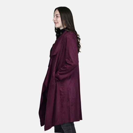 LA MAREY lange Wasserfall offene Jacke aus Wildleder, Größe M, Lila