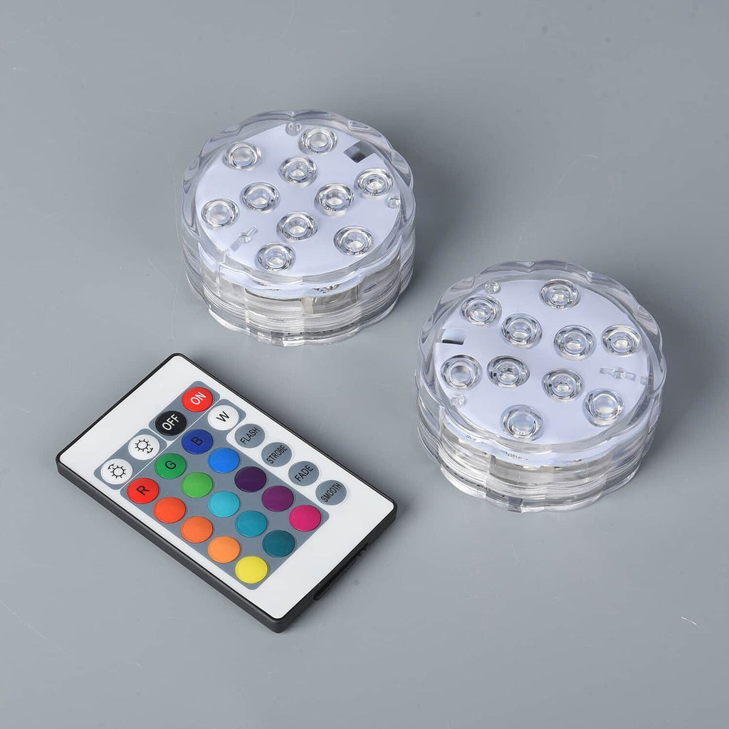 2er-Set LED-Farbwechsel-Wasserlicht mit Fernbedienung (7cm x 7cm x 2.5cm) (3xAAA nicht enthalten)
