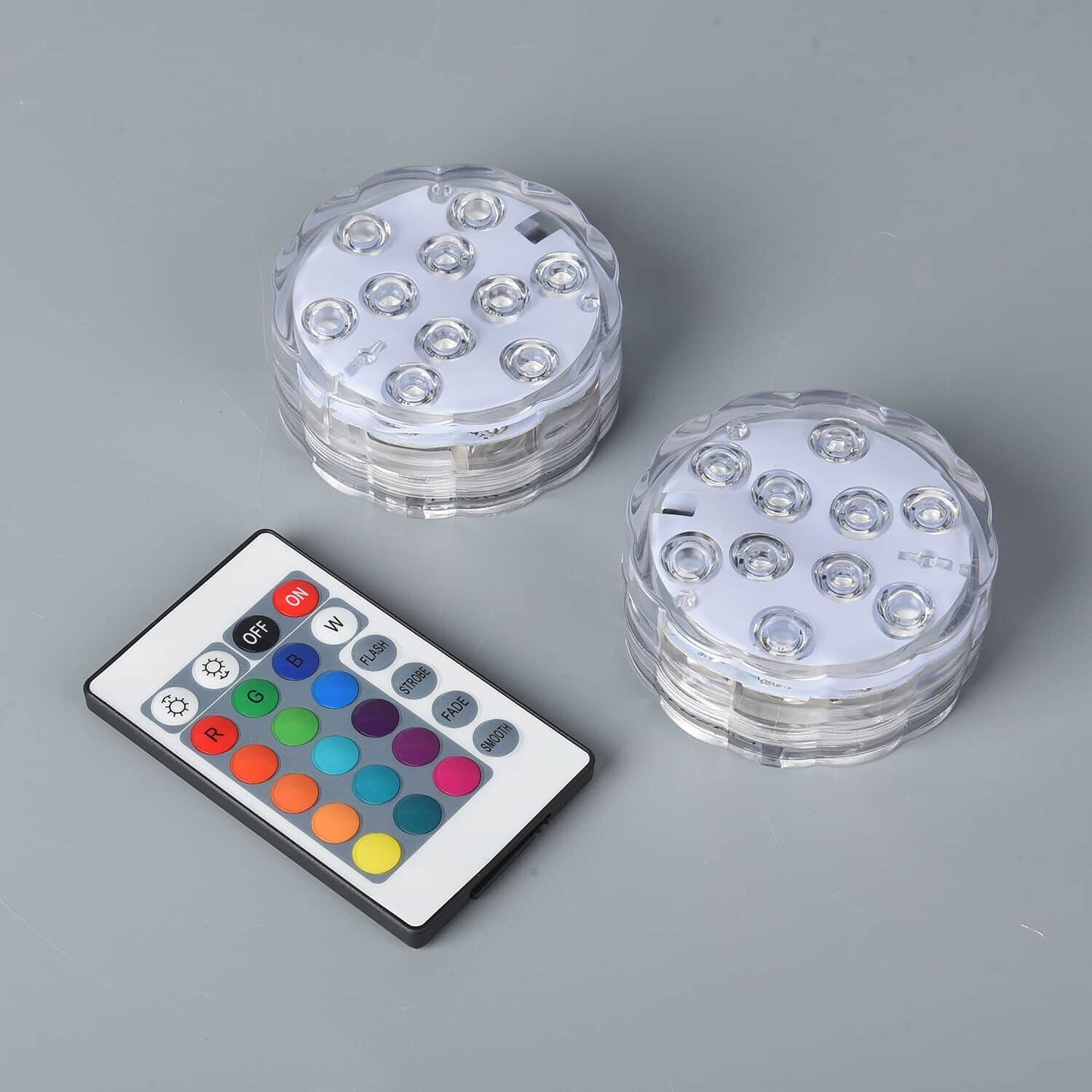 2er-Set LED-Farbwechsel-Wasserlicht mit Fernbedienung (7cm x 7cm x 2.5cm) (3xAAA nicht enthalten)