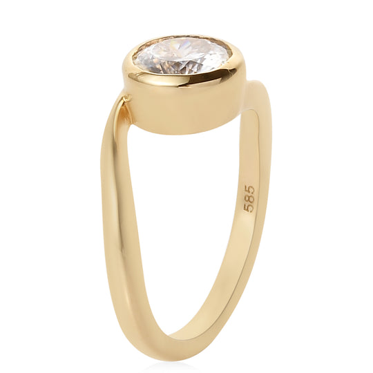 100 Facetten Moissanit Bypass-Ring, 585 Gelbgold (Größe 20.00) ca. 1.22 ct