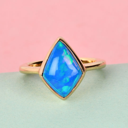 Miami Blue Welo Opal Solitär-Ring, 925 Silber Gelbgold Vermeil (Größe 16.00) ca. 1.77 ct