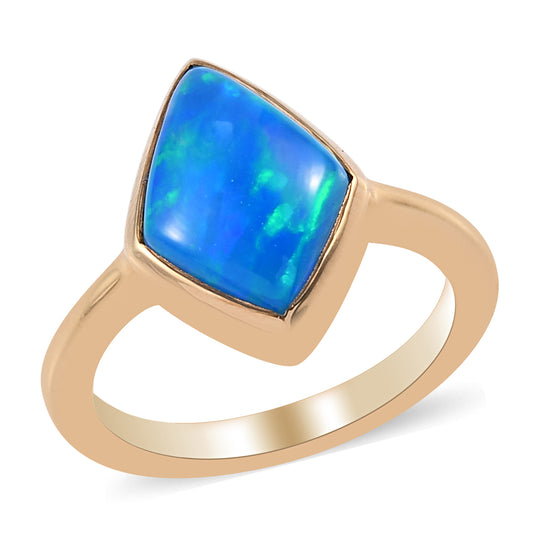 Miami Blue Welo Opal Solitär-Ring, 925 Silber Gelbgold Vermeil (Größe 16.00) ca. 1.77 ct