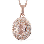 Marropino Morganit und Zirkon-Anhänger mit Silberkette, 50 cm, 925 Silber Roségold Vermeil ca. 1.60 ct