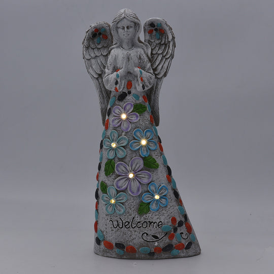 Solarleuchte - Engel, Größe 8x9x36,5 cm, Grau und Mehrfarbig