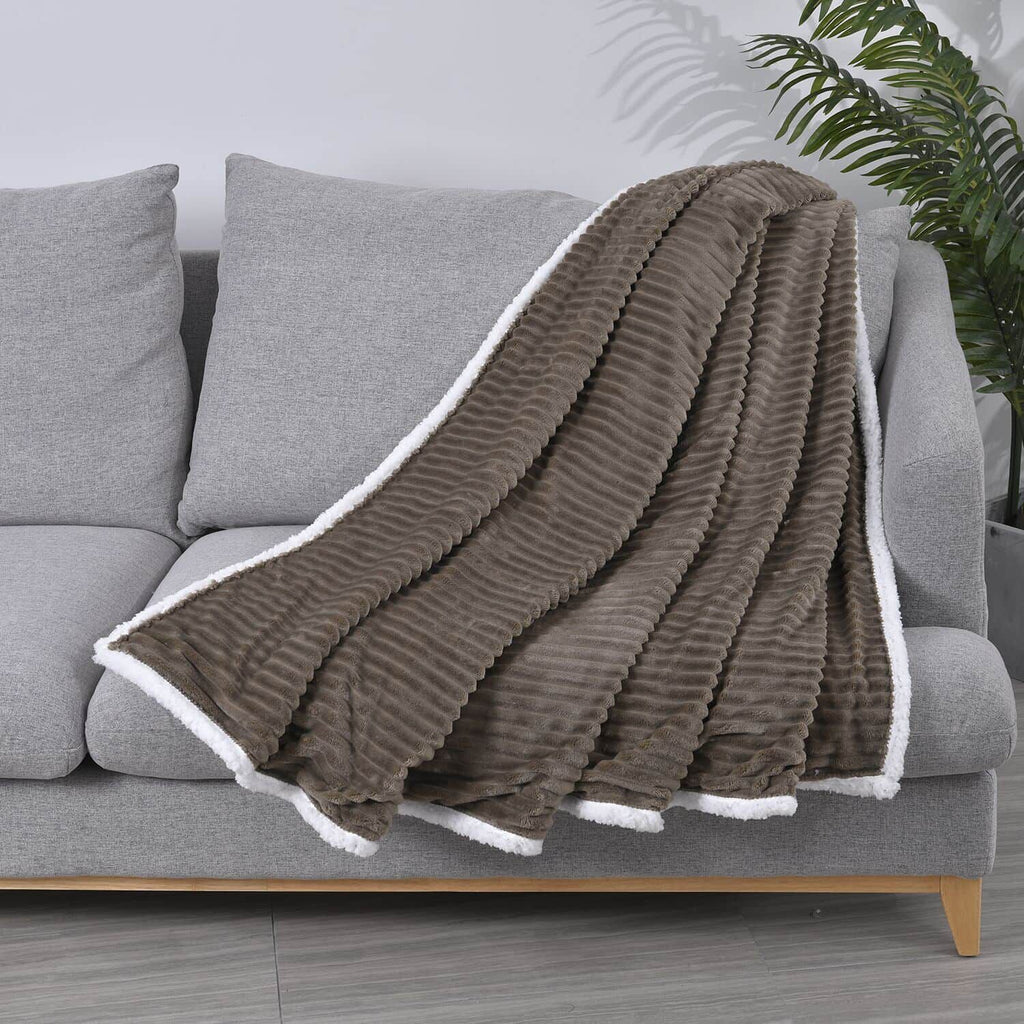 2-Lagige Flanelldecke mit Sherpa-Futter,150x200 cm, Kord-Grau