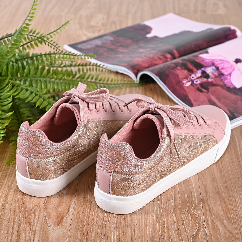 LA MAREY Sneaker aus Kunstleder, Schlangenhautmuster, Größe 39, Rosa