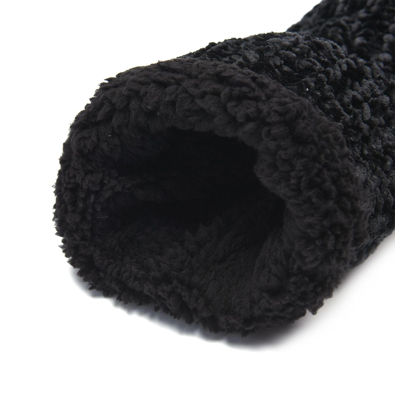 1 paar rutschfeste und gestrickte Hausschuhe mit Fellfutter, Größe S, Schwarz