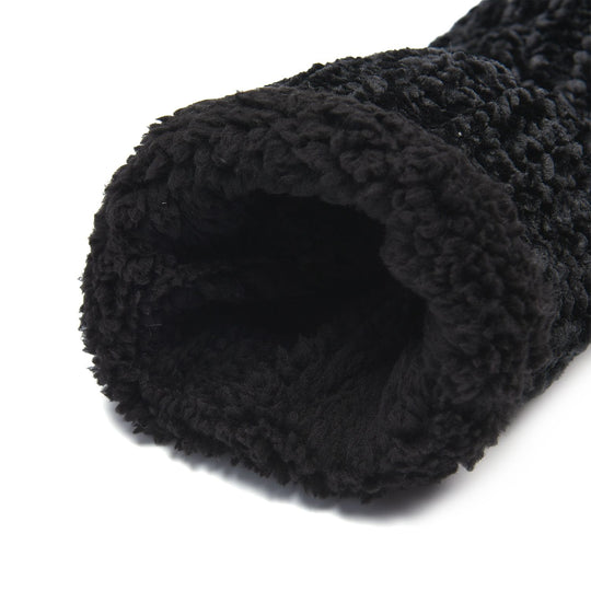 1 paar rutschfeste und gestrickte Hausschuhe mit Fellfutter, Größe S, Schwarz
