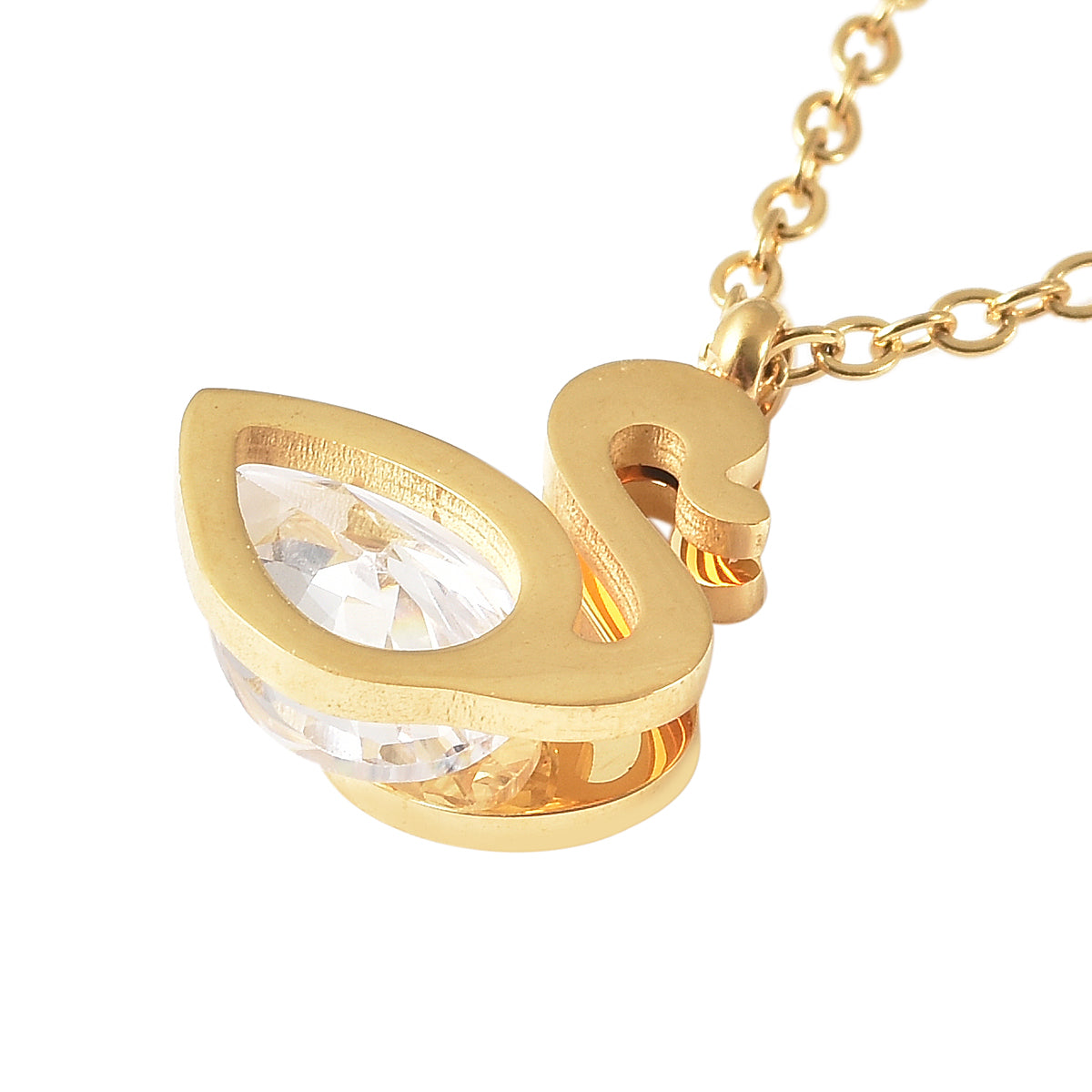 Weißer Kristall Schwan-Anhänger mit Kette, 40 cm, Edelstahl