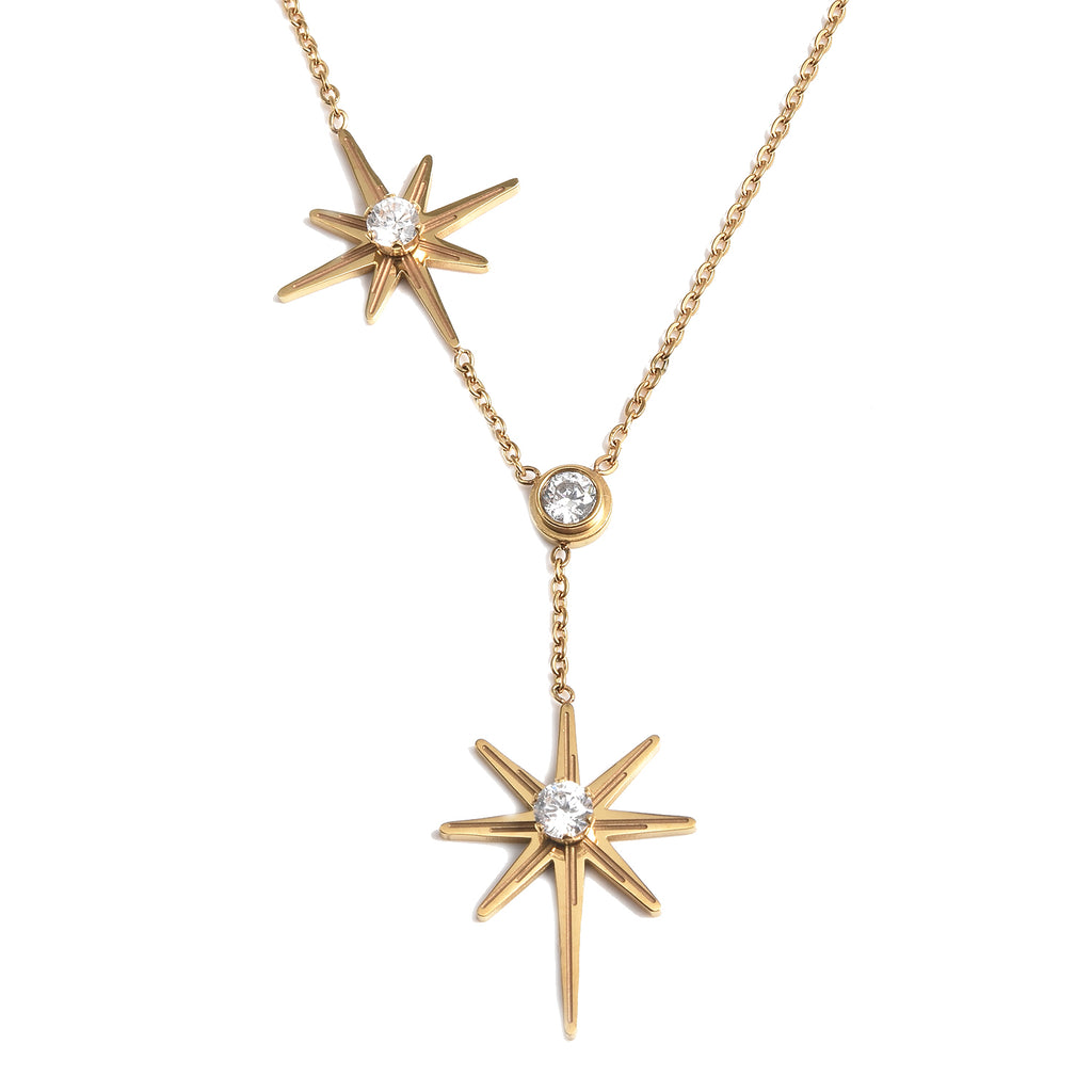 Weiße Kristall-Halskette, 38 cm, Goldfarben