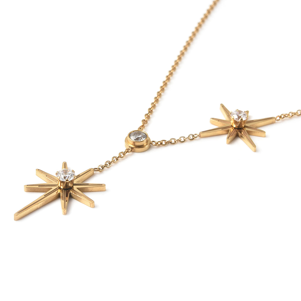 Weiße Kristall-Halskette, 38 cm, Goldfarben