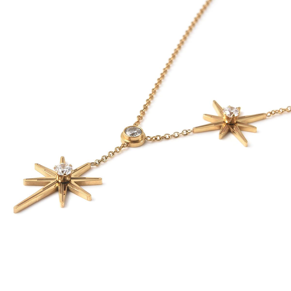 Weiße Kristall-Halskette, 38 cm, Goldfarben