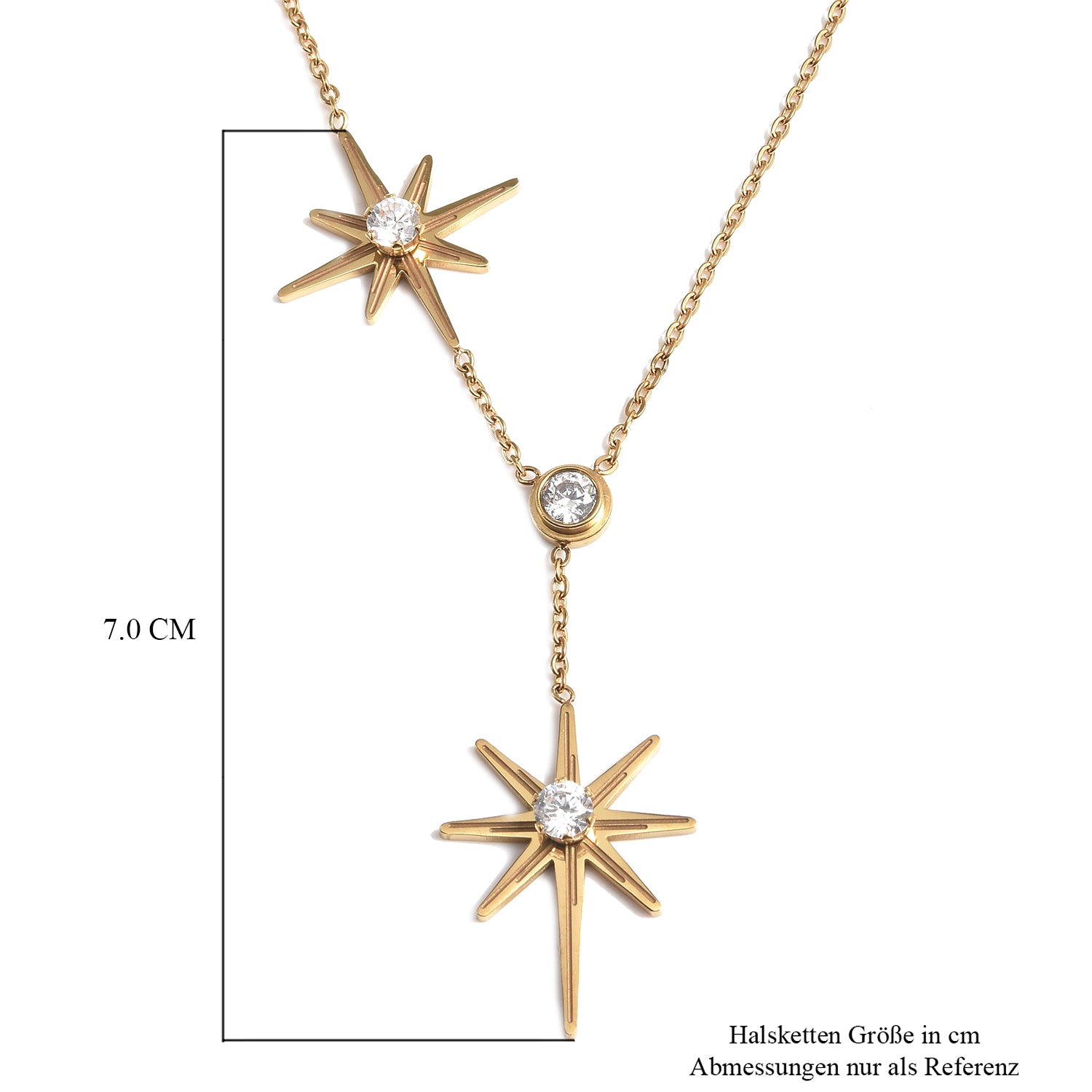 Weiße Kristall-Halskette, 38 cm, Goldfarben
