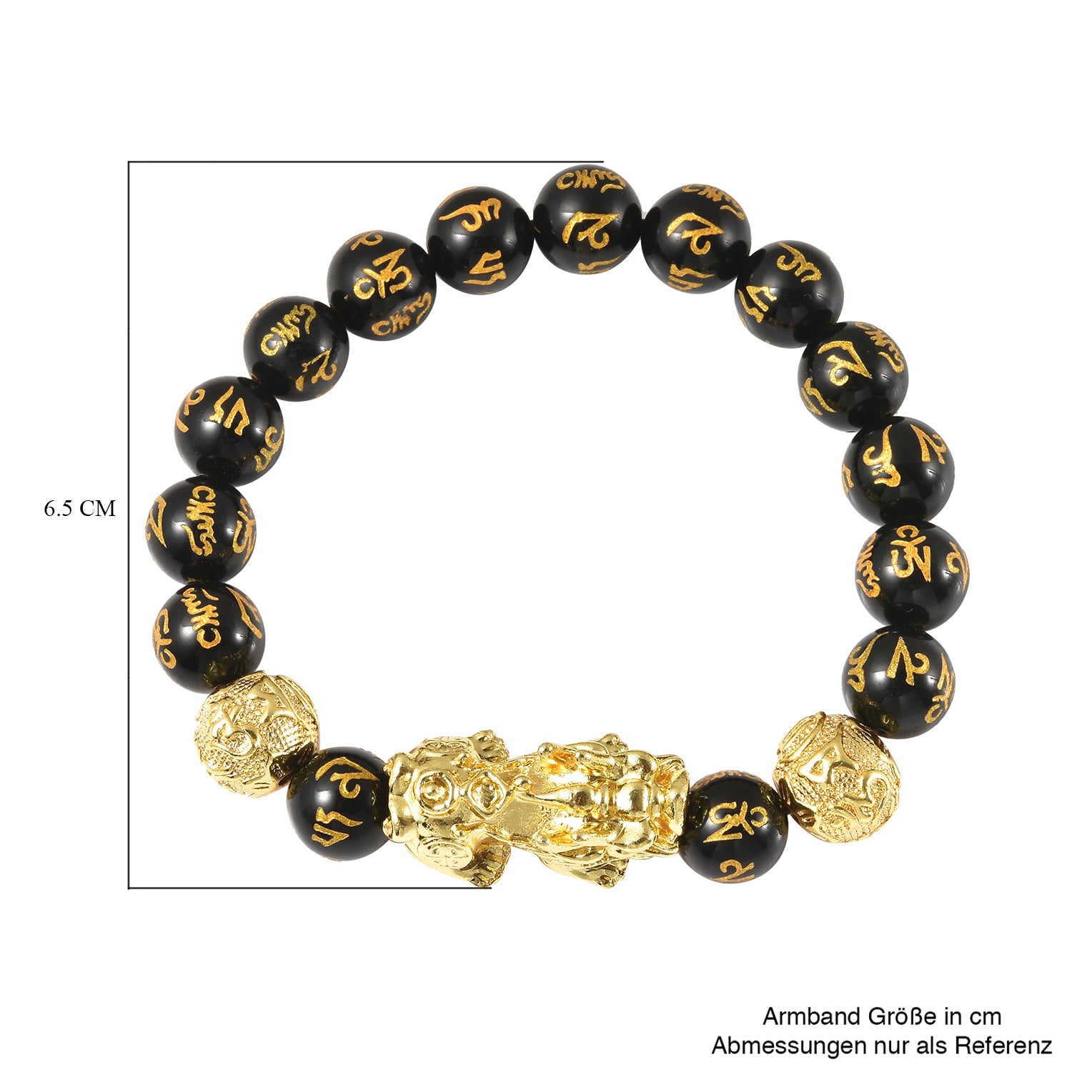 Feng Shui natürliches, schwarzes Obsidian-Armband, 19 cm, goldfarben ca. 108.50 ct
