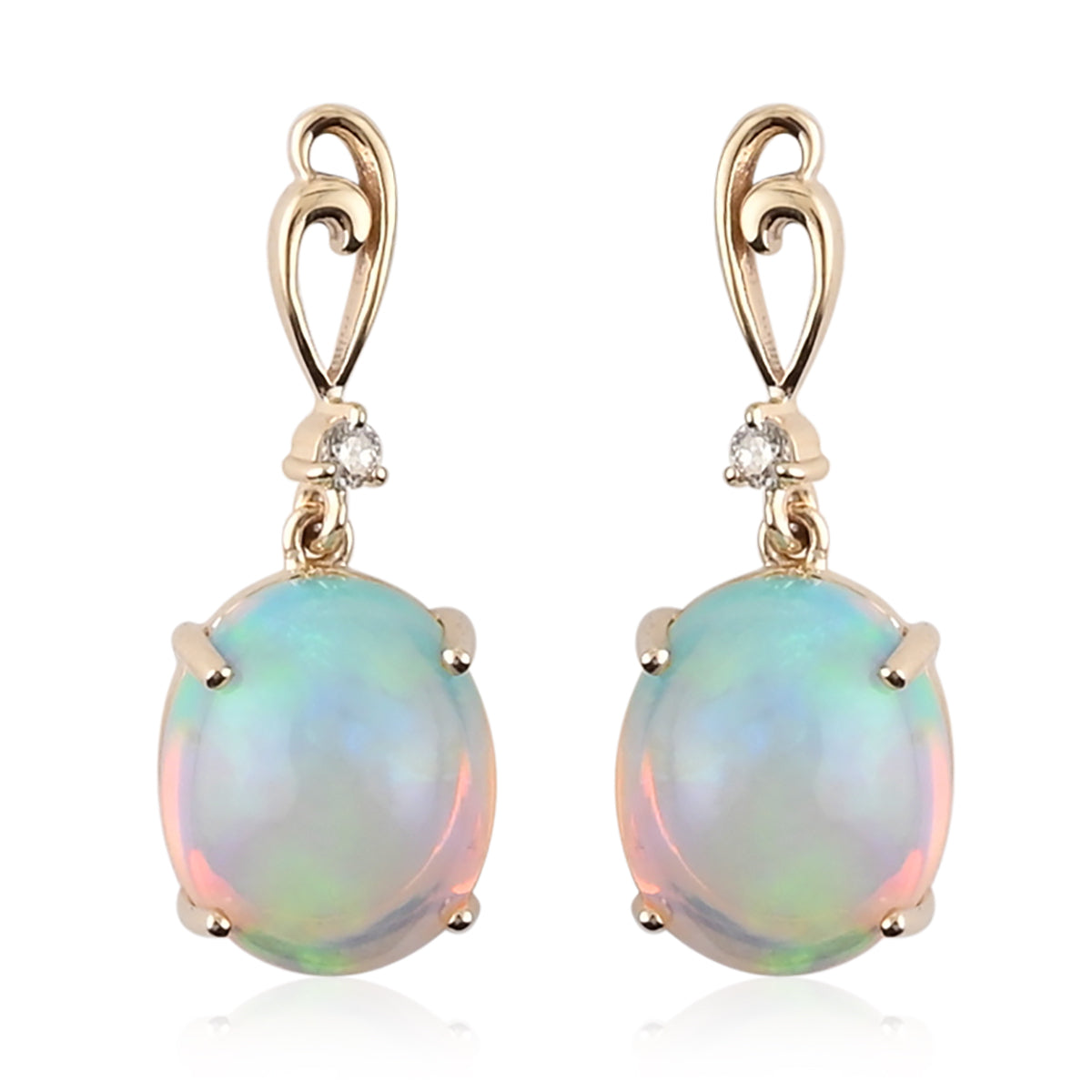 AAA Natürlicher, äthiopischer Welo Opal, Weißer Diamant AGI zertifiziert und geprüft Ohrringe 417 Gold ca. 5.01 ct