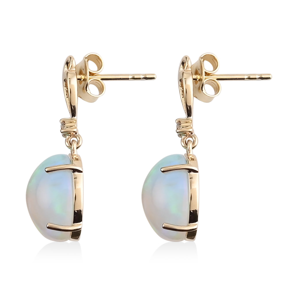 AAA Natürlicher, äthiopischer Welo Opal, Weißer Diamant AGI zertifiziert und geprüft Ohrringe 417 Gold ca. 5.01 ct