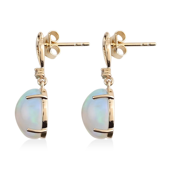 AAA Natürlicher, äthiopischer Welo Opal, Weißer Diamant AGI zertifiziert und geprüft Ohrringe 417 Gold ca. 5.01 ct
