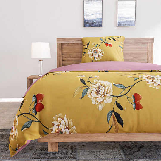 2er-Set, 3D Digitaldruck Bettbezug und Kissenbezug, Größe 135x200 cm und 80x80 cm, Blatt- und Blumenmuster, Grau