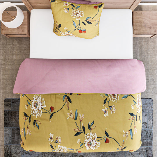 2er-Set, 3D Digitaldruck Bettbezug und Kissenbezug, Größe 135x200 cm und 80x80 cm, Blatt- und Blumenmuster, Grau