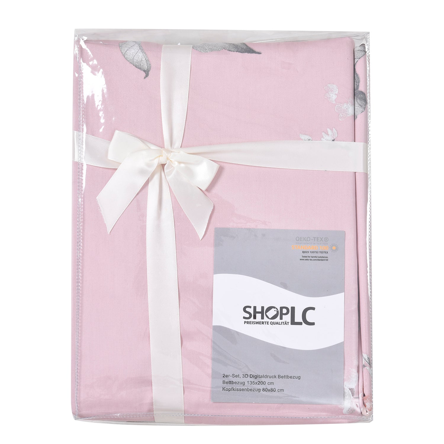 2er-Set, 3D Digitaldruck Bettbezug und Kissenbezug, Größe 135x200 cm und 80x80 cm, Blush Rosa