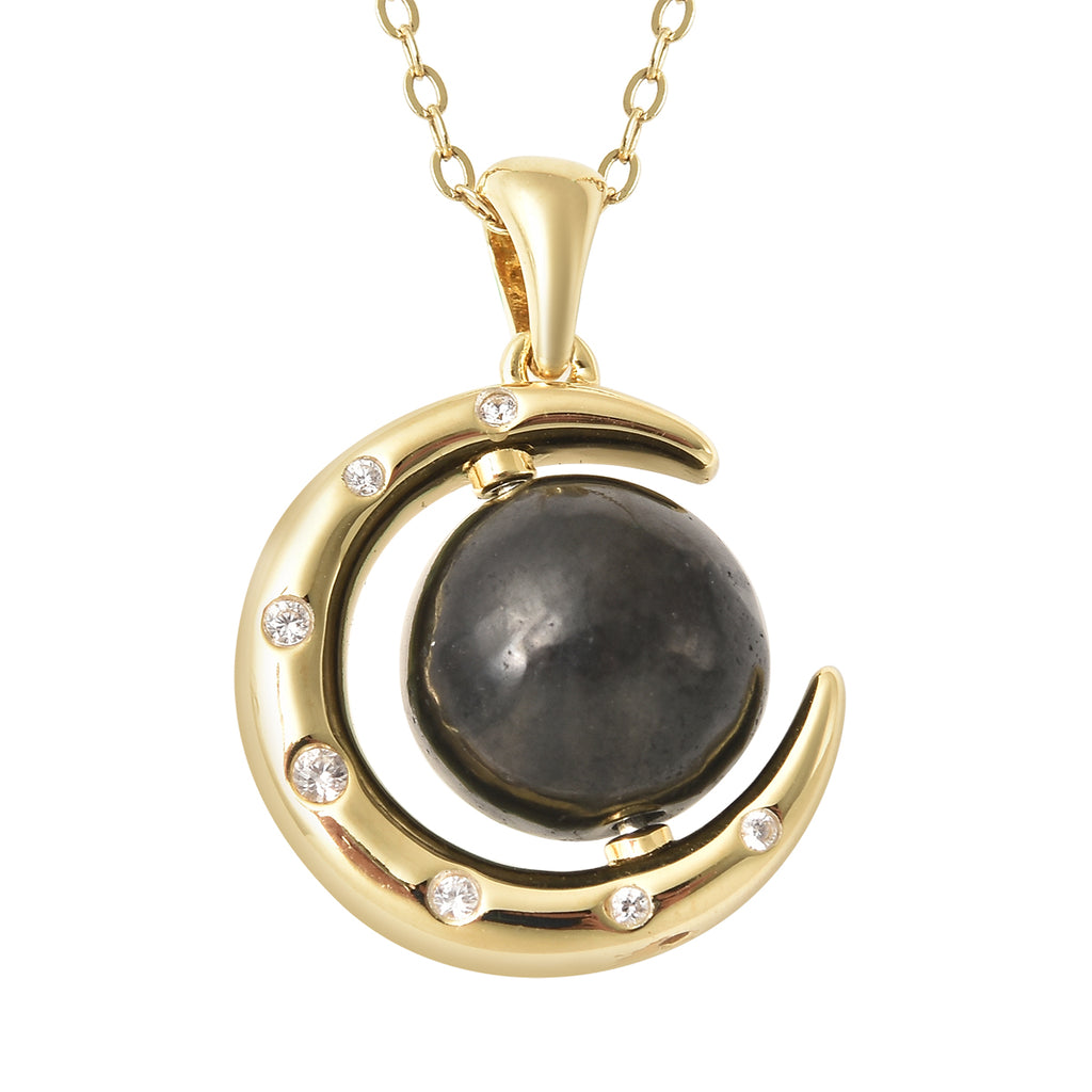 Shungit und Zirkon Anhänger mit Kette 45 cm 925 Silber vergoldet ca. 5,84 ct
