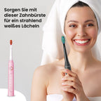 2er-Set elektrische Zahnbürste mit 2 Reisetaschen und 8 Bürstenköpfe, Schwarz und Rosa