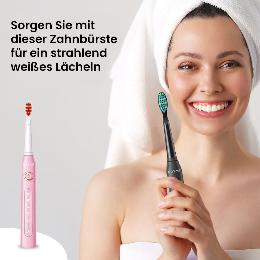2er-Set elektrische Zahnbürste mit 2 Reisetaschen und 8 Bürstenköpfe, Schwarz und Rosa